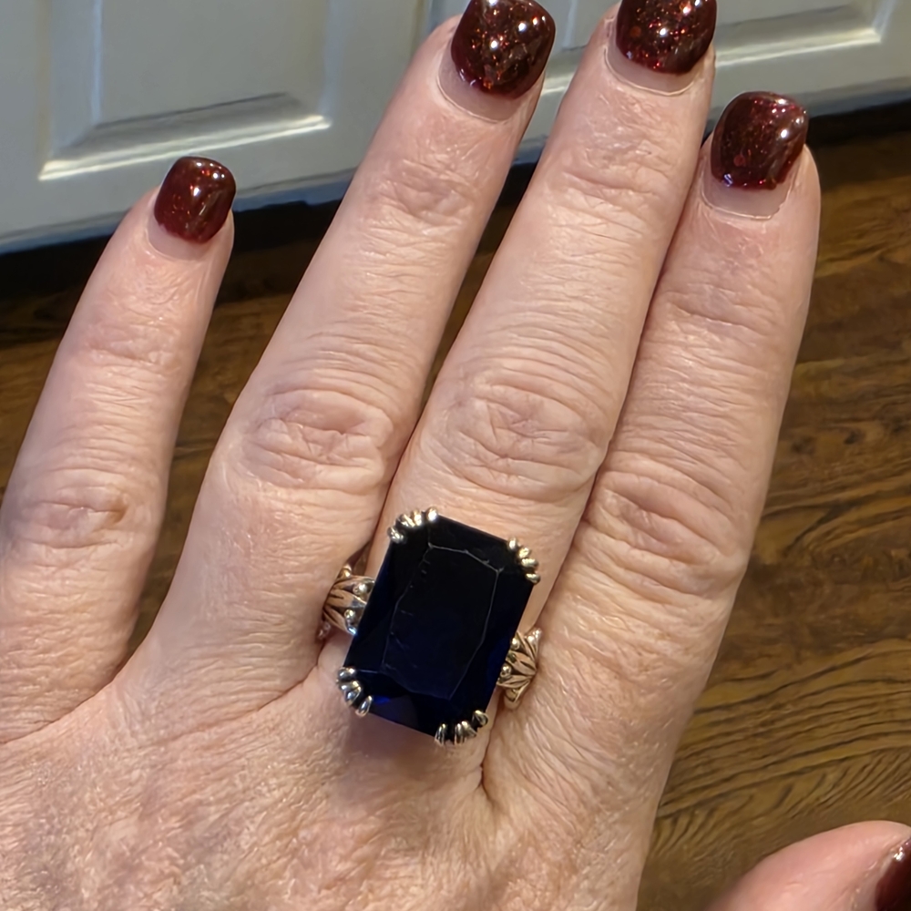 Large Rectangular Dark Blue Statement Ring - image 1